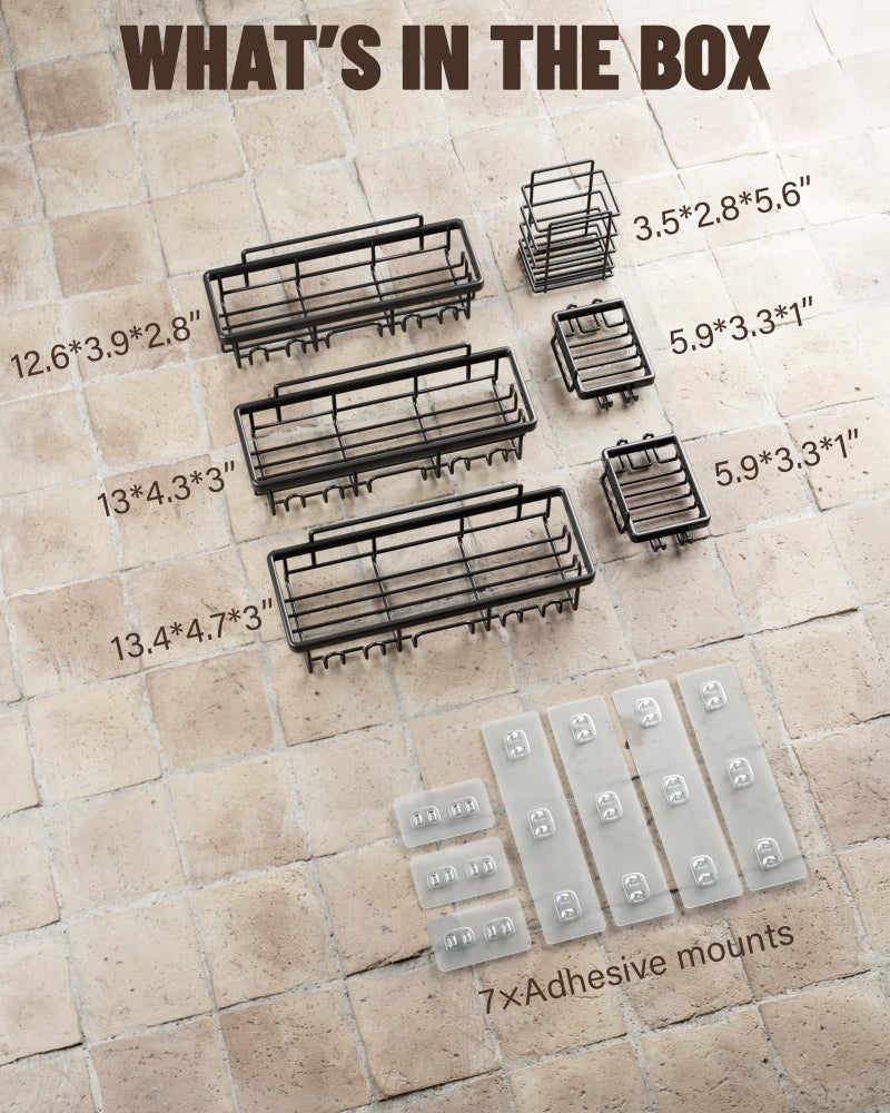 فيكن veken لاصق دش العلبة 6 عبوات منظمي الحمام السعة الكبيرة ورفوف الرفوف المقاومة للصدأ مع حامل الصاب - Image 5