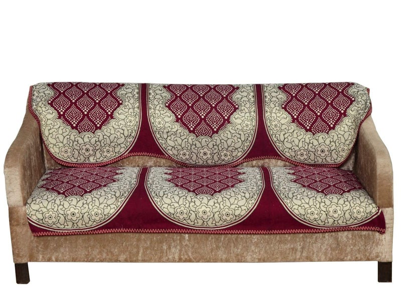 Nendle Cotton Abstract Pattern 3 Seater Sofa Covers Set- 2 Pieces (Maroon, 69 Inch x 27 Inch) - Image 1
