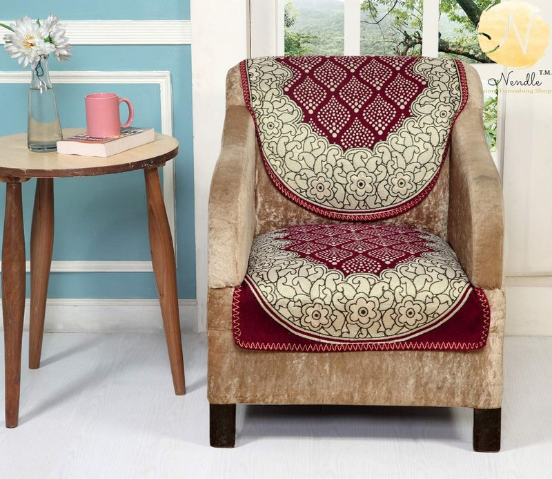 Nendle Cotton Abstract Pattern 3 Seater Sofa Covers Set- 2 Pieces (Maroon, 69 Inch x 27 Inch) - Image 3
