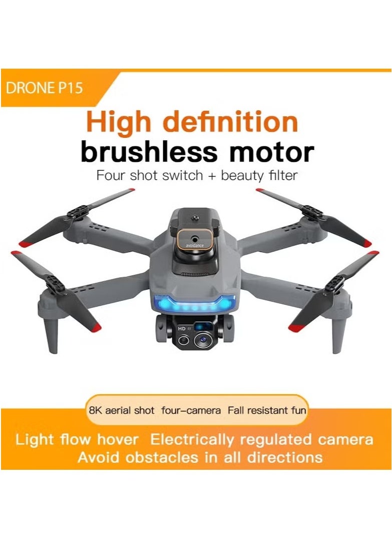 P15 Pro Foldable Drone with Dual 4K Front and 1080P Bottom HD Camera | 120° Wide-Angle Lens with FPV Live Streaming | Gesture and Voice Control for Easy Hands-Free Use | One-Key Takeoff and Landing for Beginners | Lightweight Foldable Design | Long Battery Life | Ideal RC Drone Toy for Kids, Teens, Adults, and First-Time Flyers