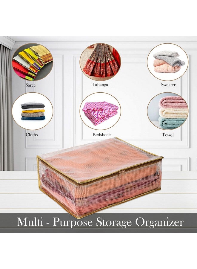 Kuber Industries Saree Cover | Golden Lace PVC Laminated Net Saree Cover | Wardrobe Saree Organizer | Garment Storage Bag | Pack of 4 | Transparent - Image 4