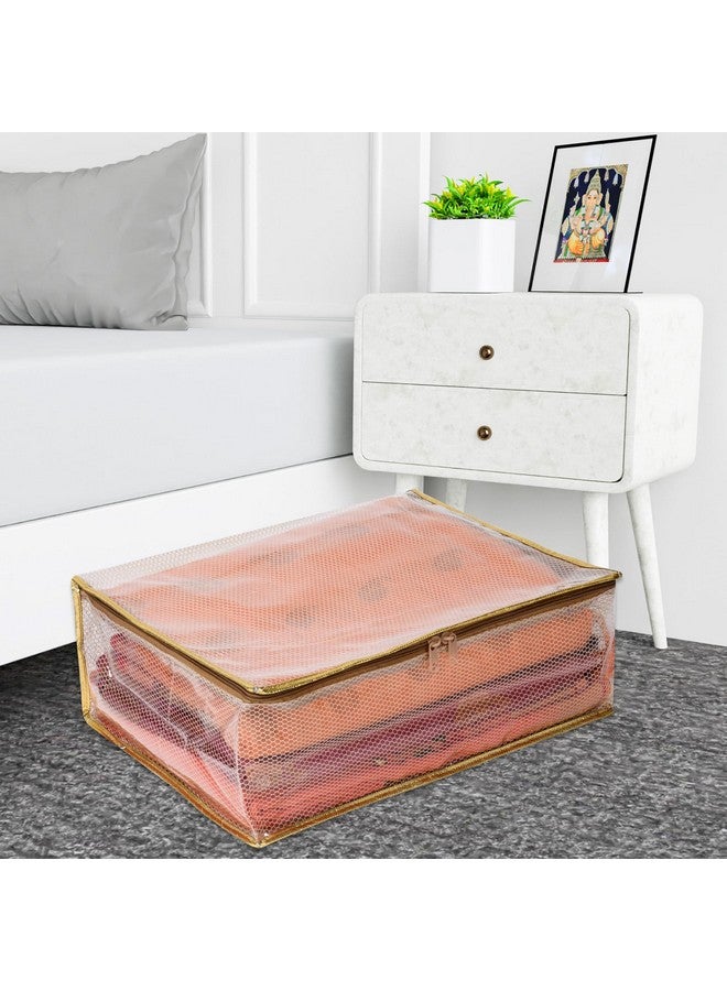 Kuber Industries Saree Cover | Golden Lace PVC Laminated Net Saree Cover | Wardrobe Saree Organizer | Garment Storage Bag | Pack of 4 | Transparent - Image 5