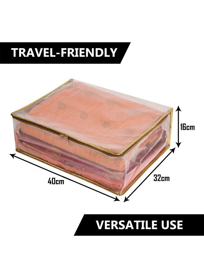Kuber Industries Saree Cover | Golden Lace PVC Laminated Net Saree Cover | Wardrobe Saree Organizer | Garment Storage Bag | Pack of 4 | Transparent - Image 3