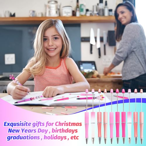 DASTTUIS 150 Pieces DIY Beadable Pen Kit – 50 Plastic Ballpoint Pens with Refills & Bags – School Supplies, Office Accessories & Decorative Items for Students & Teachers （Pink） - Image 5