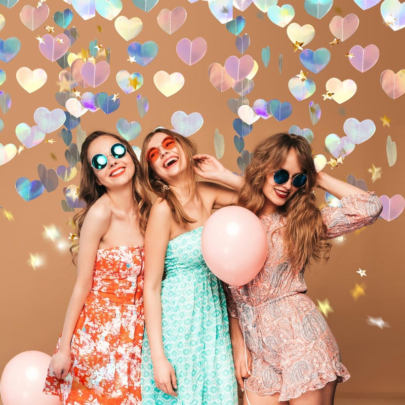 WENSEO 52Ft Shiny Corlorful Glitter Laser Love-Heart Garland Photo Booth Props for Girl Birthday Party Decorations ERAS Themed Birthday Banner Supplies Themed Decor Taylor Party Decorations - Image 3