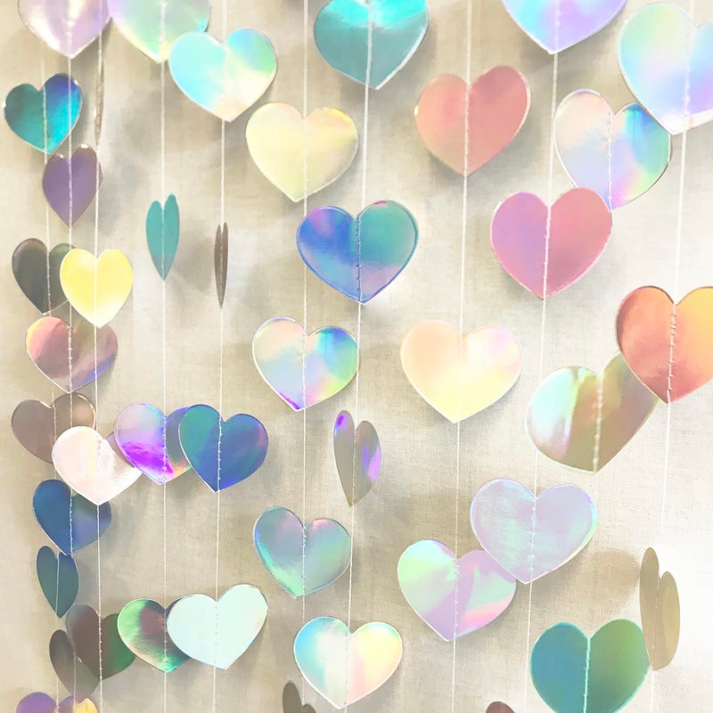 WENSEO 52Ft Shiny Corlorful Glitter Laser Love-Heart Garland Photo Booth Props for Girl Birthday Party Decorations ERAS Themed Birthday Banner Supplies Themed Decor Taylor Party Decorations - Image 1