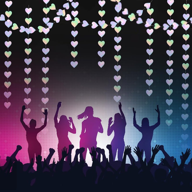 WENSEO 52Ft Shiny Corlorful Glitter Laser Love-Heart Garland Photo Booth Props for Girl Birthday Party Decorations ERAS Themed Birthday Banner Supplies Themed Decor Taylor Party Decorations - Image 4