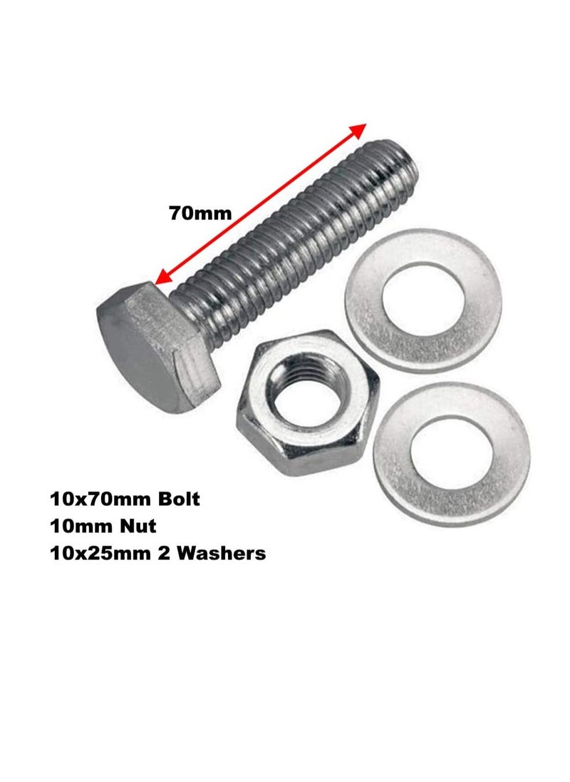 Generic - 12 pcs Hex Head Screw Bolts Nuts & Washers Fully Thread GI Plain Finish Bolt Set. (10, 70MM) - Image 1