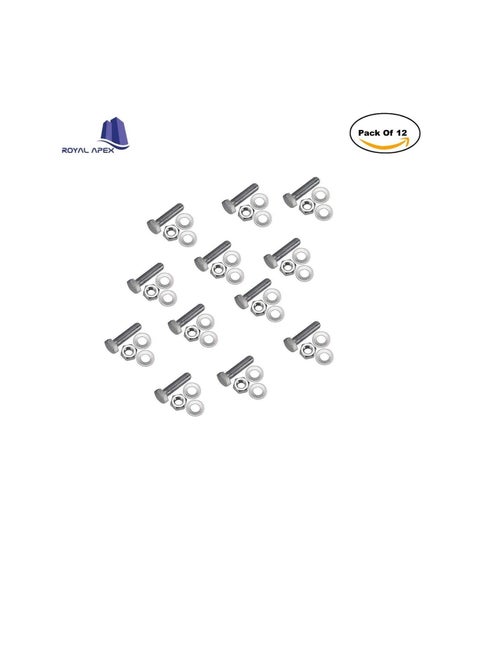 12 pcs Hex Head Screw Bolts Nuts & Washers Fully Thread GI Plain Finish Bolt Set. (10, 70MM)