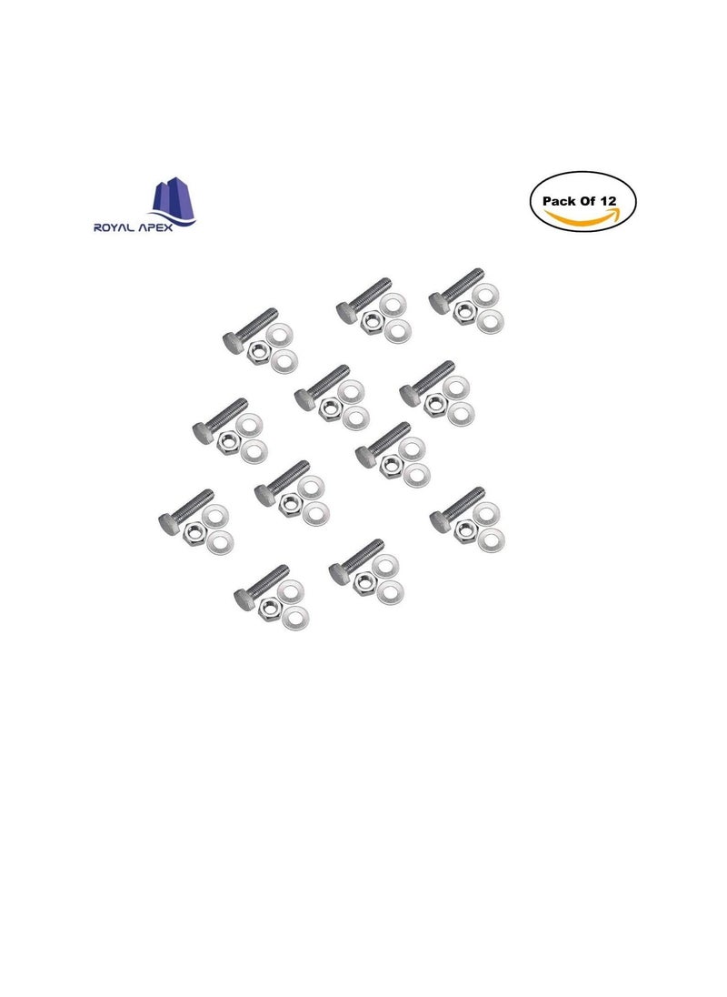 Generic - 12 pcs Hex Head Screw Bolts Nuts & Washers Fully Thread GI Plain Finish Bolt Set. (10, 70MM) - Image 1