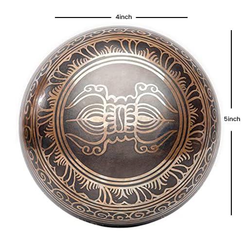 HIMALAYAN BAZAAR Tibetan Singing Bowl Set - 4" Easy To Play Authentic Handmade For Meditation Sound 7 Chakra Healing By Himalayan Bazaar (Brown & Red) - Image 2
