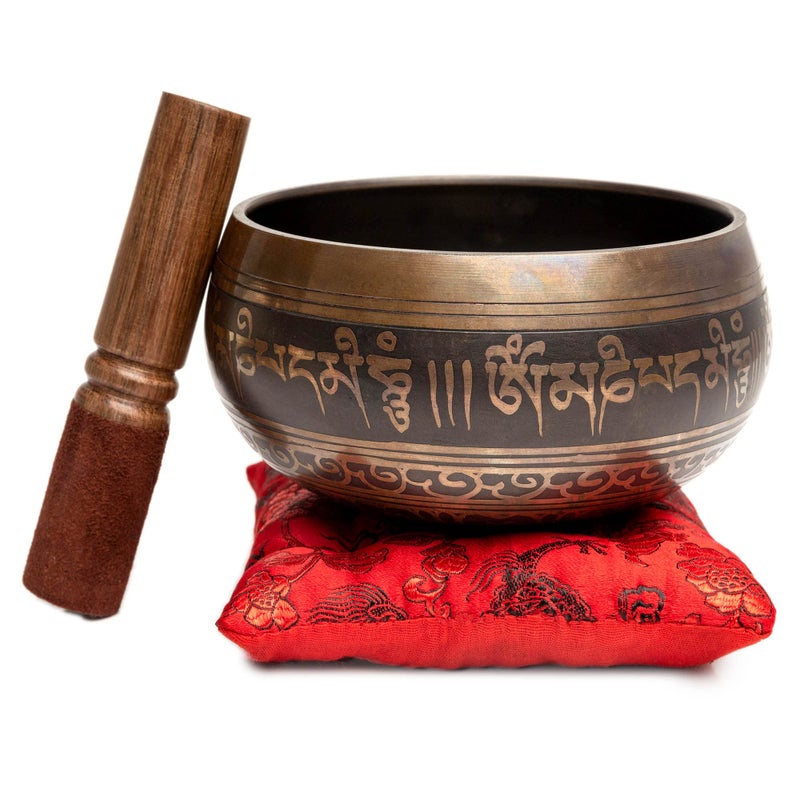 HIMALAYAN BAZAAR Tibetan Singing Bowl Set - 4" Easy To Play Authentic Handmade For Meditation Sound 7 Chakra Healing By Himalayan Bazaar (Brown & Red) - Image 5
