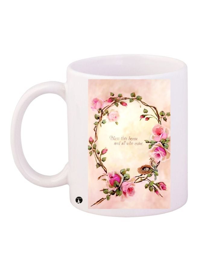 RYN Floral Printed Coffee Mug White/Pink/Beige 11ounce