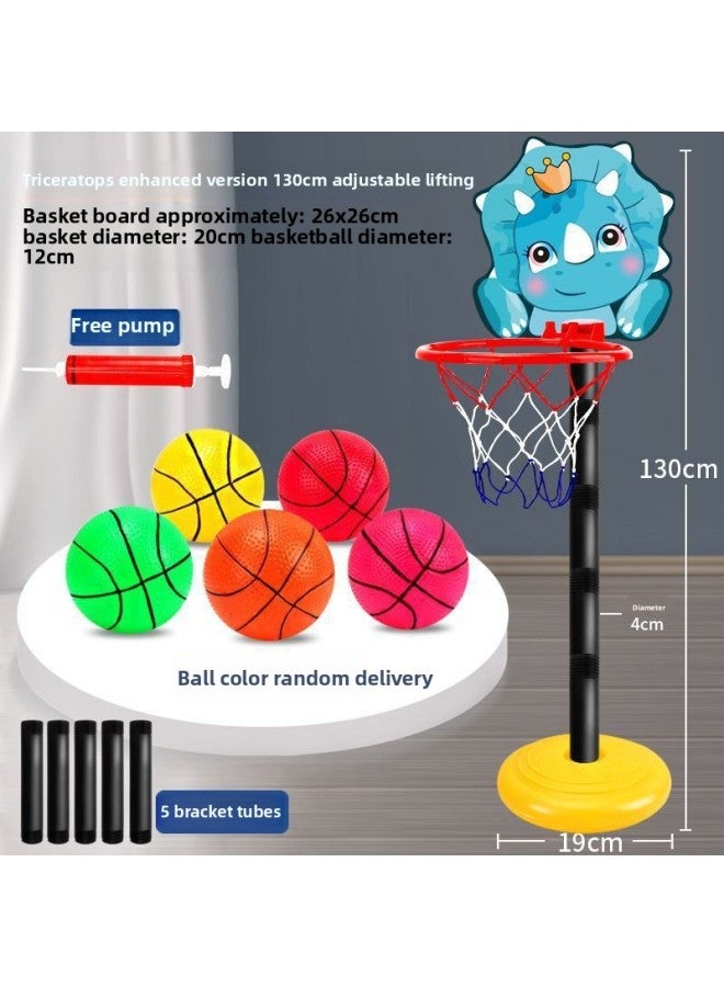 Basketball Stand Children's Home Indoor Adjustable Mobile Adult Standard Basketball Frame Youth Basketball Stand Toy-Color:Three Balls [recommend]]-Specifications:Vertical Dinosaur [can Rise To 130cm] To Send Accessories - Image 1