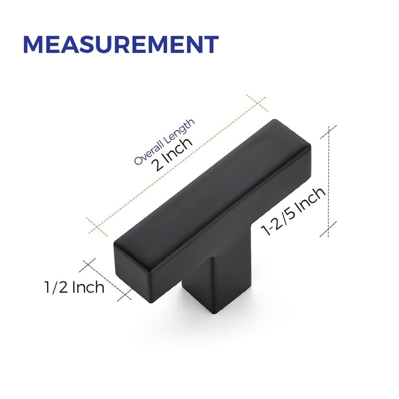 Ravinte 10 Pack Black Square Bar Cabinet Knobs 2 Inch Square Cabinet Pulls Matte Black Single Hole Kitchen Cabinet Handles - Image 3