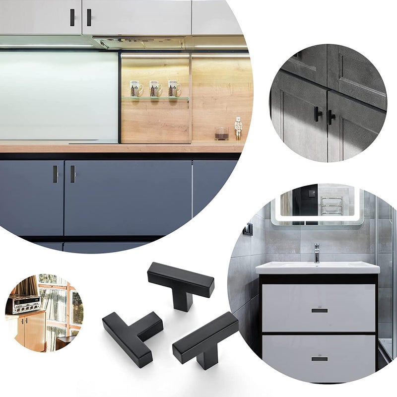 Ravinte 10 Pack Black Square Bar Cabinet Knobs 2 Inch Square Cabinet Pulls Matte Black Single Hole Kitchen Cabinet Handles - Image 5