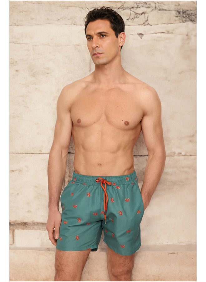 trendyol - Green Standard Fit Patterned Crab Patterned Swim Shorts TMNSS24DS00006 - Image 1