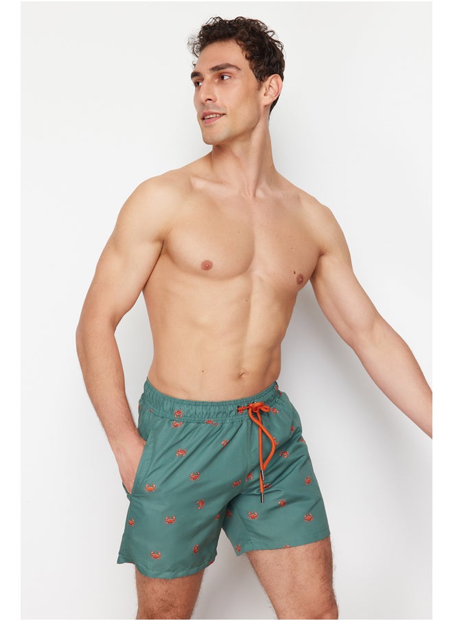 trendyol - Green Standard Fit Patterned Crab Patterned Swim Shorts TMNSS24DS00006 - Image 1