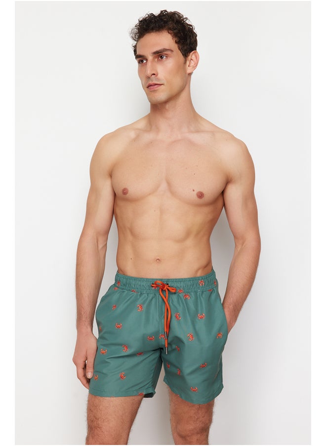 trendyol - Green Standard Fit Patterned Crab Patterned Swim Shorts TMNSS24DS00006 - Image 1