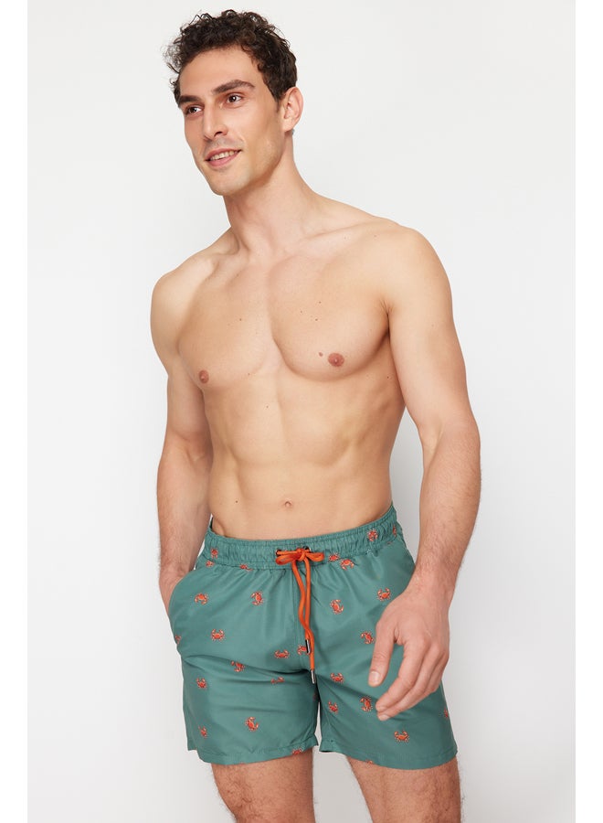 trendyol - Green Standard Fit Patterned Crab Patterned Swim Shorts TMNSS24DS00006 - Image 1