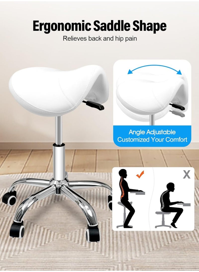 Meishida Saddle Stool Rolling Chair for Massage Salon Spa Drafting,Adjustable Hydraulic Stool with Wheels without Backrest (White)  - Image 5