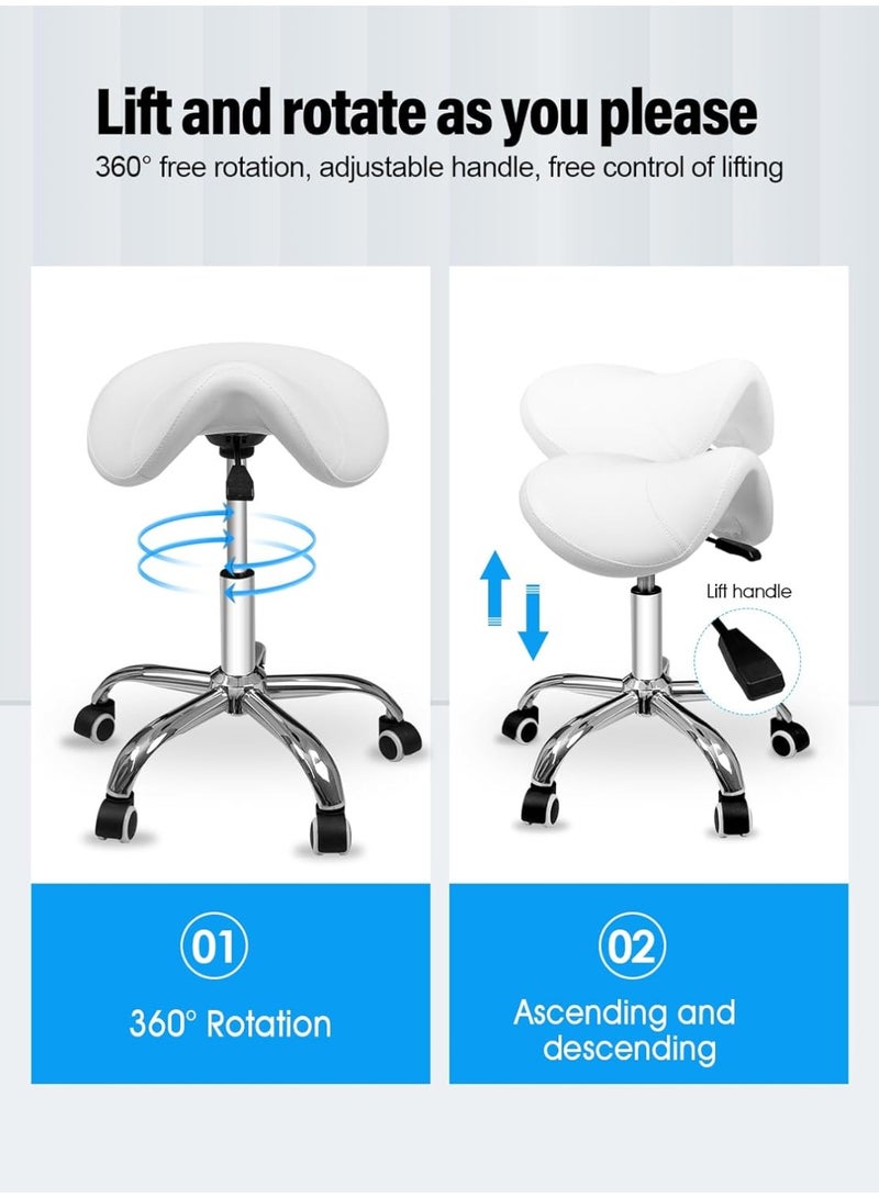 Meishida Saddle Stool Rolling Chair for Massage Salon Spa Drafting,Adjustable Hydraulic Stool with Wheels without Backrest (White)  - Image 2