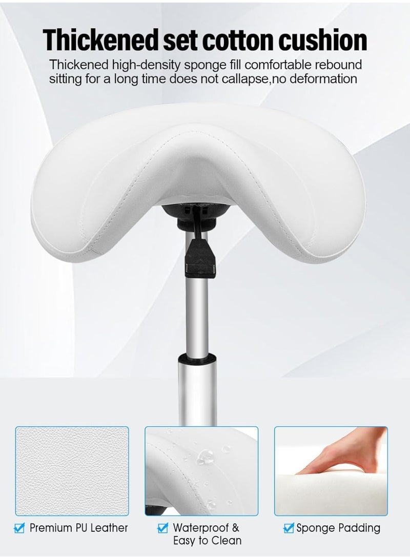 Meishida Saddle Stool Rolling Chair for Massage Salon Spa Drafting,Adjustable Hydraulic Stool with Wheels without Backrest (White)  - Image 3