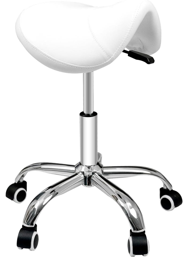 Meishida Saddle Stool Rolling Chair for Massage Salon Spa Drafting,Adjustable Hydraulic Stool with Wheels without Backrest (White)  - Image 1