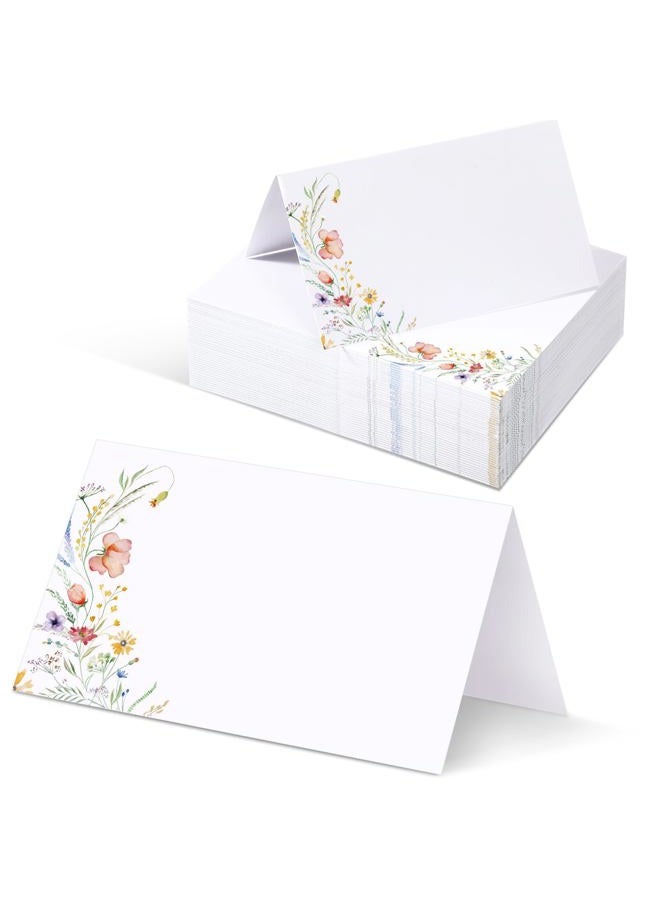 Sinload 120 Pcs Watercolor Wildflower Place Cards Tented Seating Floral Place Blank Table Name Cards Signs Folding for Party Bridal Shower Dinner - Image 1