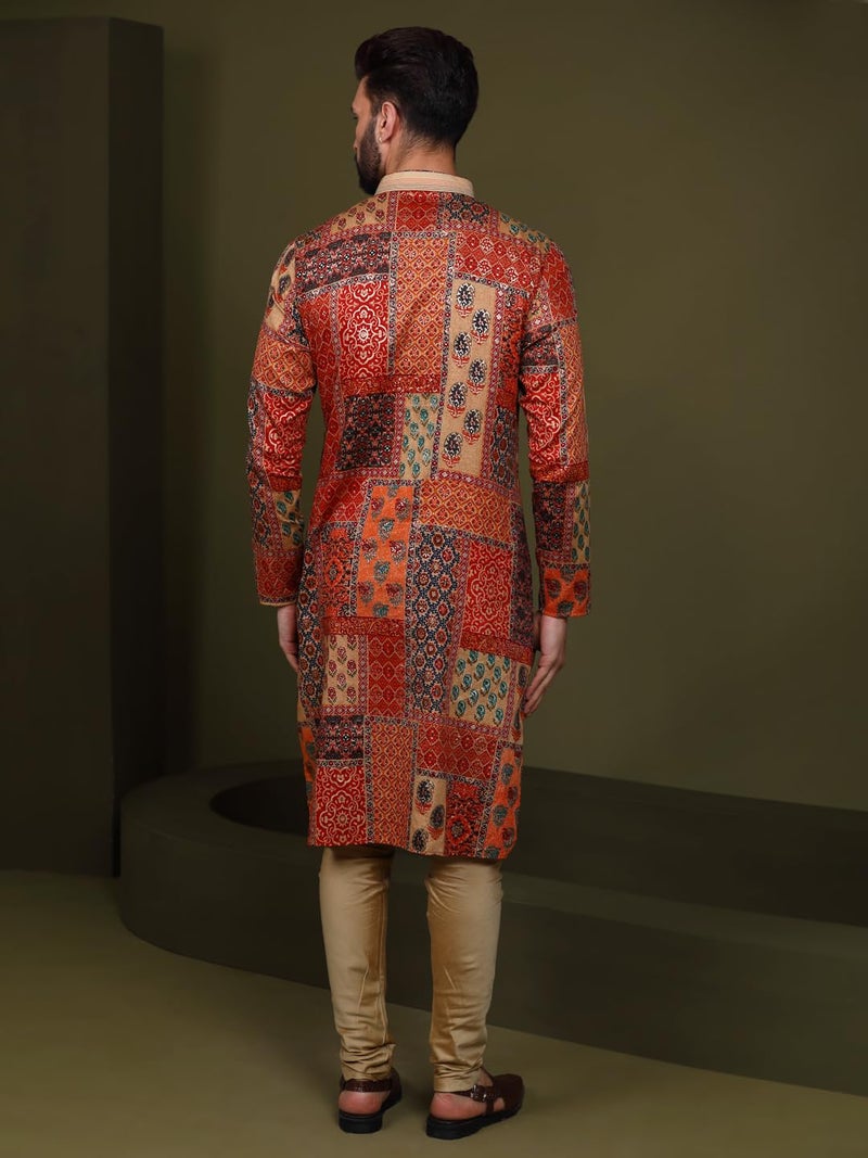 KISAH Men’s Kurta – Printed Art Silk Traditional Outfit for Men | Festive & Wedding Ethnic Wear – Elegant & Comfortable Multicolour - Image 4