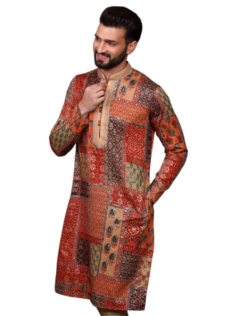 KISAH Men’s Kurta – Printed Art Silk Traditional Outfit for Men | Festive & Wedding Ethnic Wear – Elegant & Comfortable Multicolour - Image 5