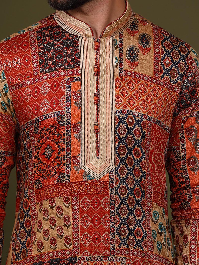 KISAH Men’s Kurta – Printed Art Silk Traditional Outfit for Men | Festive & Wedding Ethnic Wear – Elegant & Comfortable Multicolour - Image 3