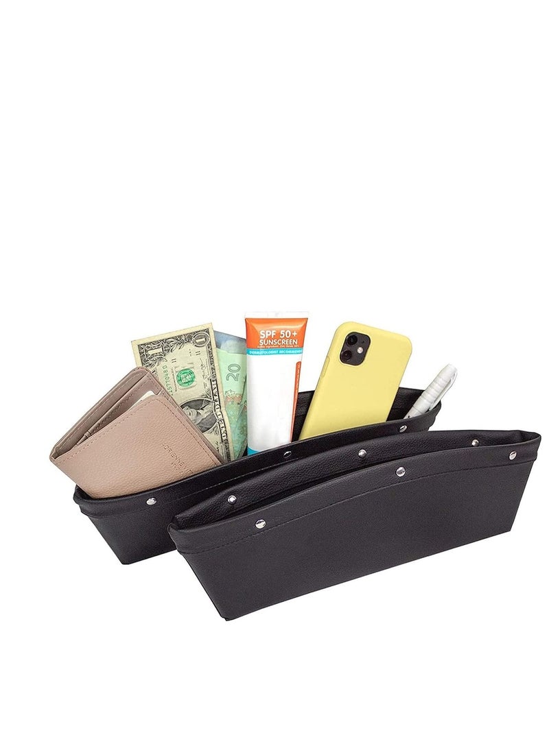 SYOSI Car Seat Gap Filler and Organizer, 2 Pcs Car Seat Crevice Storage Box Helps Reduce Distracted Driving & Holds Phone, Money, Cards, Keys and Remote, Adjustable Storage Pockets - Image 1
