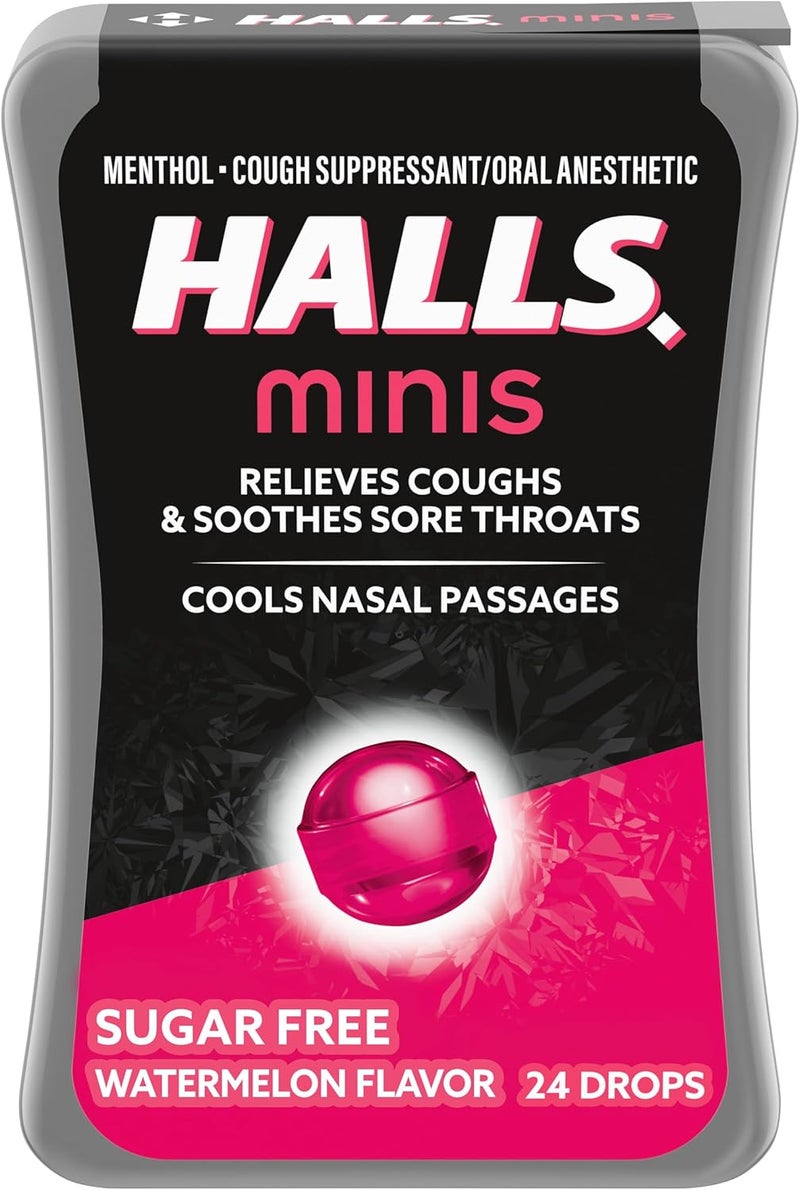 HALLS Minis Watermelon Flavor Sugar Free Cough Drops 24 Drops - Image 1