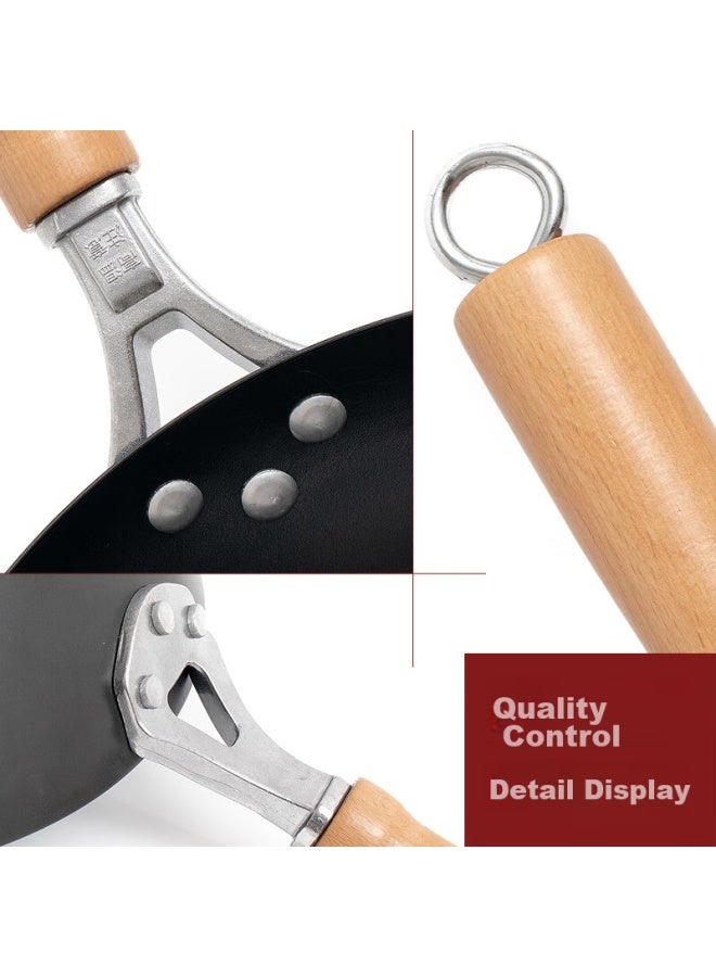 Jitiechui Iron Wok, Stir-fry Pan, Seasoned Iron Pan, Zhangqiu Handmade, Non-coated, Non-stick, Wok Spatula 32cm + Lid - Image 2
