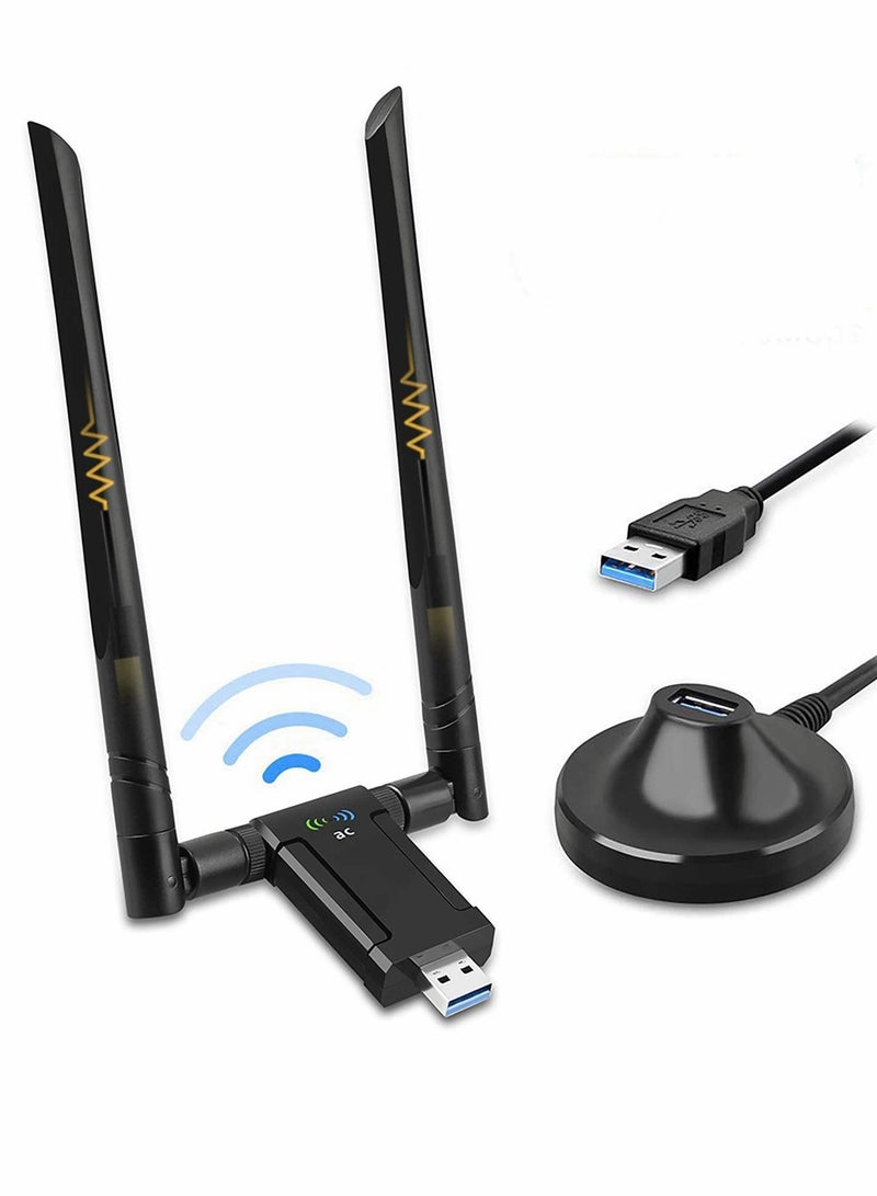 محول واي فاي لاسلكي USB للكمبيوتر الشخصي، دونجل واي فاي ثنائي النطاق 1200 ميجابايت في الثانية 2.4 جيجا/5 جيجا مع حامل USB 3.0 - Image 1