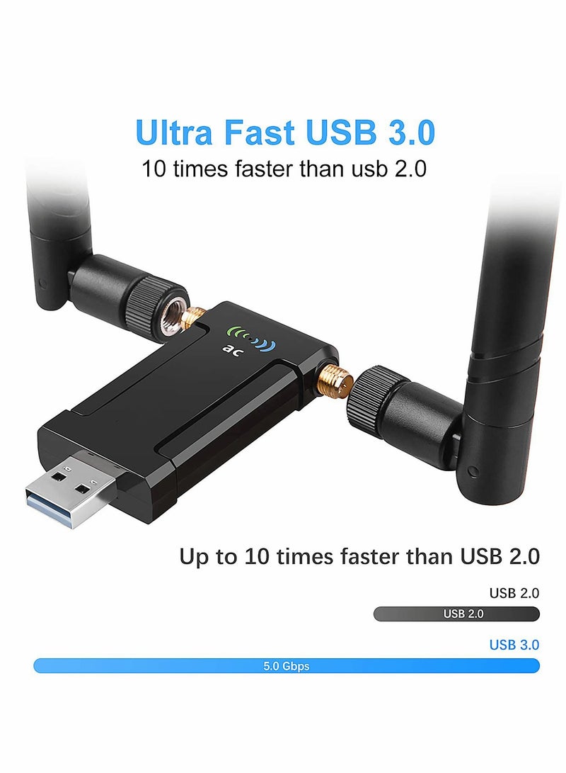 محول واي فاي لاسلكي USB للكمبيوتر الشخصي، دونجل واي فاي ثنائي النطاق 1200 ميجابايت في الثانية 2.4 جيجا/5 جيجا مع حامل USB 3.0 - Image 4