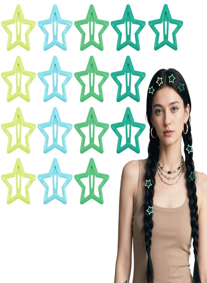 Tyqour 16 Pcs Star Hair Clips - Metal Non-Slip Star Clips Kawaii Snap Hair Clips Small Cute Hair Barrettes Neon Y2k Hair Accessories for Girls Kids Toddlers Women (Green, Blue, Yellow) - Image 1