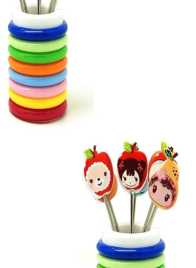 BriKSHi Cute Fruit Cartoon Stainless Steel Dessert Fork Set – Mini Appetizer Picks with Holder for Kids & Parties (Reusable Snack Forks)(Set of 6) - Image 2