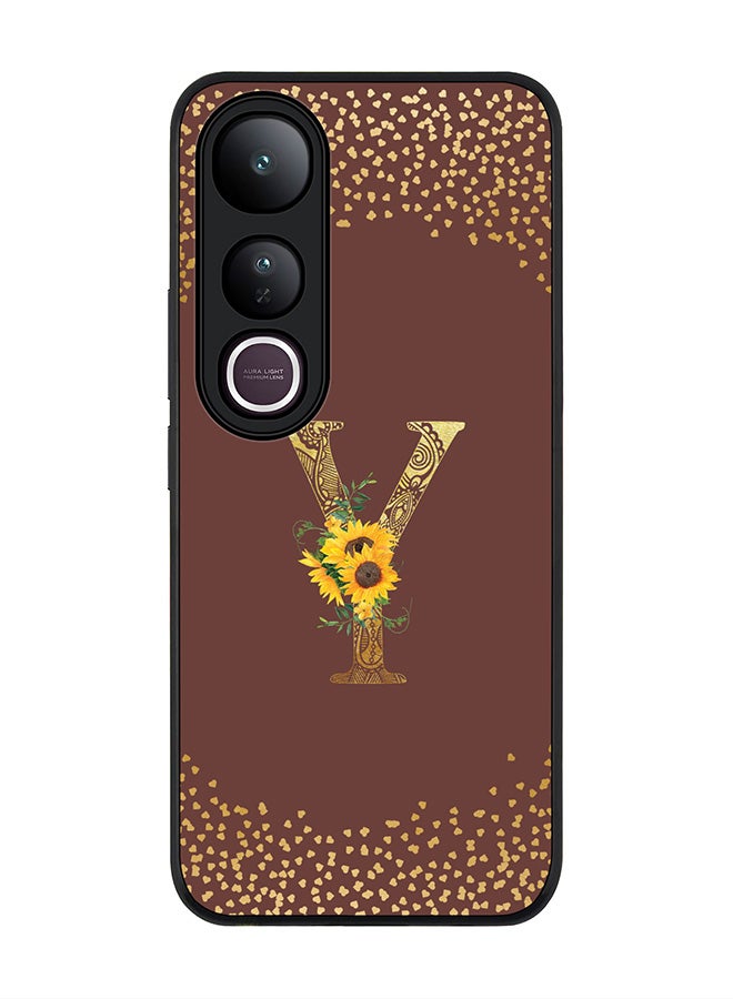 Stylizedd For vivo V50 Lite Case,Slim fit Camera Protection, Shockproof Thin Phone cover  - Custom Floral Monogram - Y  (Brown )