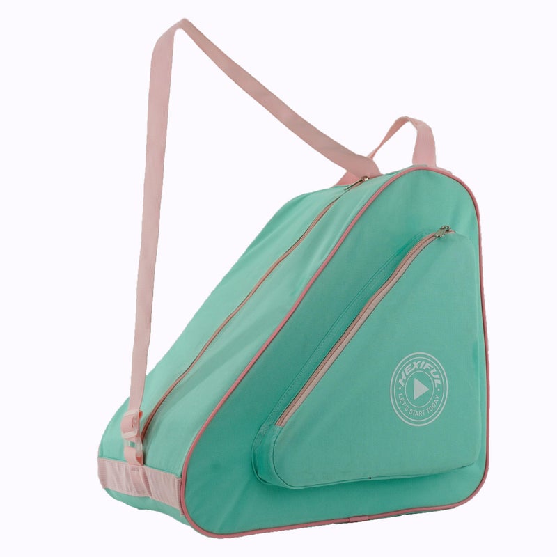 HEXIFUL Skate Bag to Carry Ice Skates, Inline Skates, Roller Skates and Quad Skates for Both Kids and Adults (Mint/Pink) - Image 1