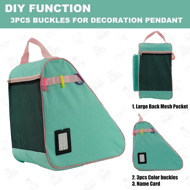 HEXIFUL Skate Bag to Carry Ice Skates, Inline Skates, Roller Skates and Quad Skates for Both Kids and Adults (Mint/Pink) - Image 5