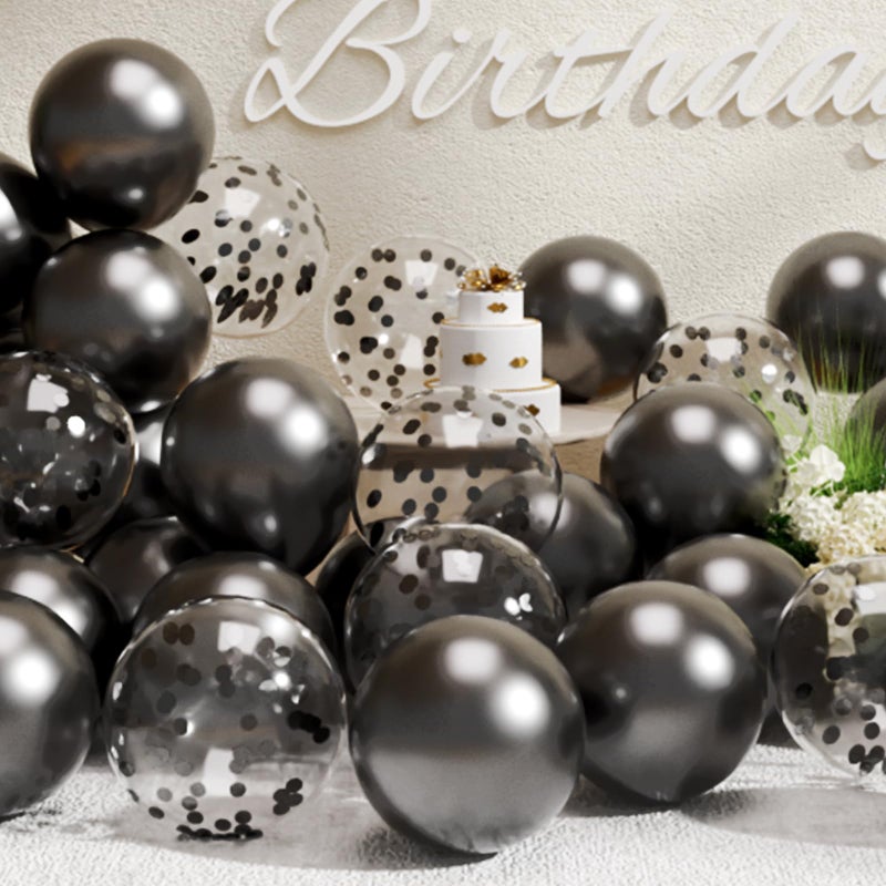 SUWEN Black Metallic Balloons and Confetti Balloons Set 47PCS Latex Helium Chrome Black Balloon for Birthday Graduation Anniversary Party Decorations - Image 2
