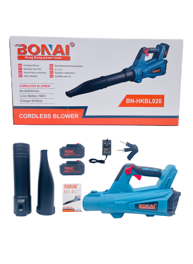 BONAI - Cordless Leaf Blower, 168VF Li-Ion Battery, 24000 RPM, Lightweight Portable Blower with 2 Batteries, Charger, and Nozzles for Home, Garden, and Outdoor Cleaning, BN-HKBL020 - Image 1