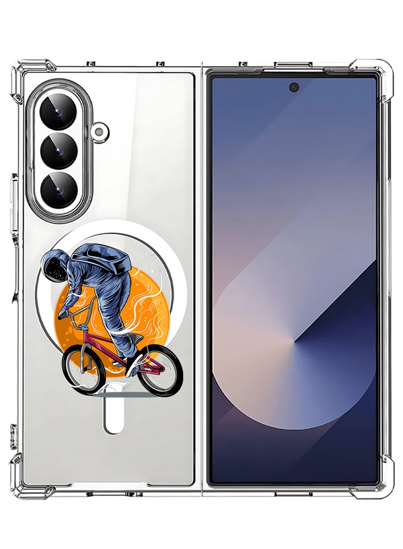 Theodor Magnetic Case for Samsung Galaxy Z Fold 7 Compatible with MagSafe Wireless Charging, Shockproof Phone Bumper Cover Astronaut riding Bike - Image 1