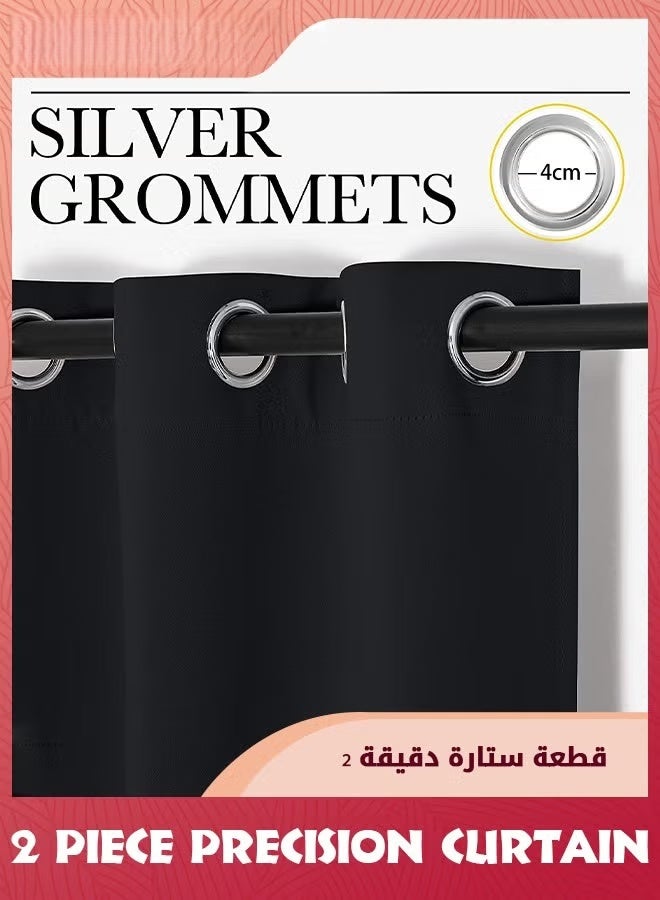 ستارة الإظلام,2 لوحات معزولة حراريا Grommet ضوضاء تخفيض الستائر,غرفة مظلمة الستائر لغرفة النوم,غرفة المعيشة-أسود 140x240 سم - Image 2