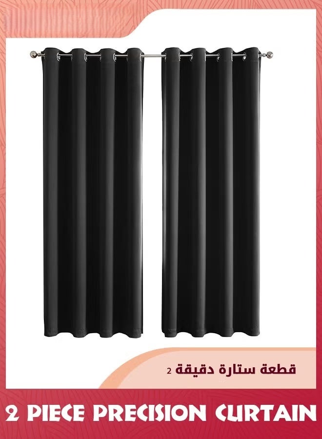 ستارة الإظلام,2 لوحات معزولة حراريا Grommet ضوضاء تخفيض الستائر,غرفة مظلمة الستائر لغرفة النوم,غرفة المعيشة-أسود 140x240 سم - Image 1