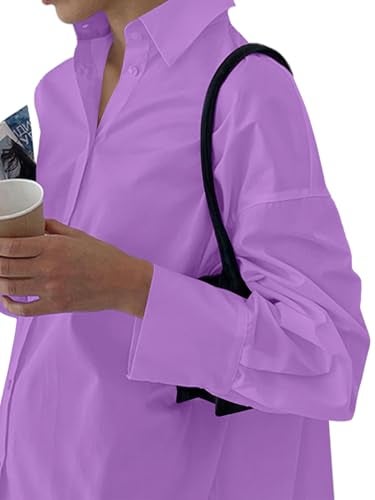 LYANER Women's Casual Shirt Dress Collar V Neck Button Down Loose Long Sleeve Mini Dresses Lilac XX-Large - Image 3