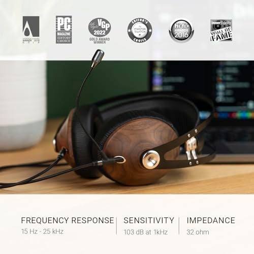 MEZE AUDIO | 99 Classics Walnut Silver & Boom Mic Headset | Wired Over-Ear Headphones with Boom Microphone and Self Adjustable Headband | Closed-Back Headset for Gaming | Remote Work | Audiophiles - Image 2