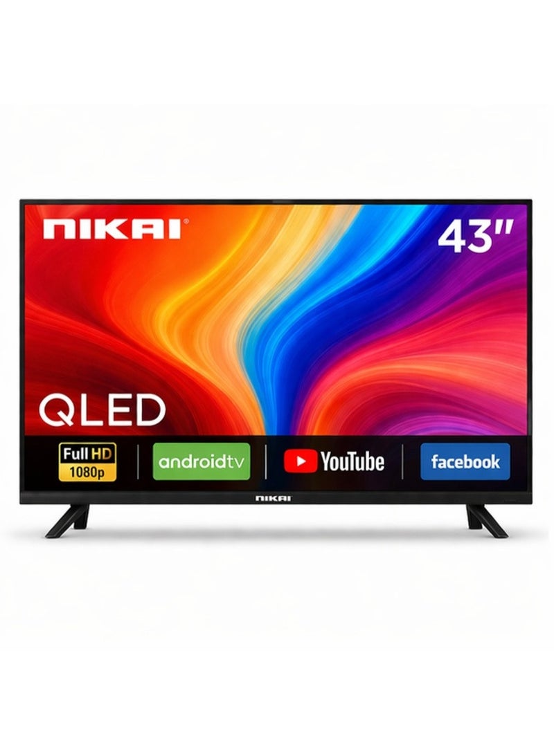 Nikai 43 Inch QLED Smart Android LED TV, Full HD Display, Built-in WiFi, Slim Design, Dynamic Sound, HDMI & USB, Remote Control NTV43QSLED black - Image 1